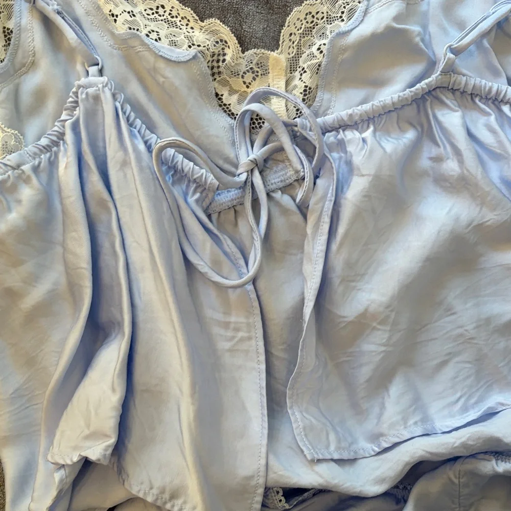 Aerie Light Blue Lace Trim Pajama Set - Picture 4 of 4